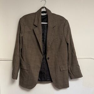Mango Checkered Brown Blazer
